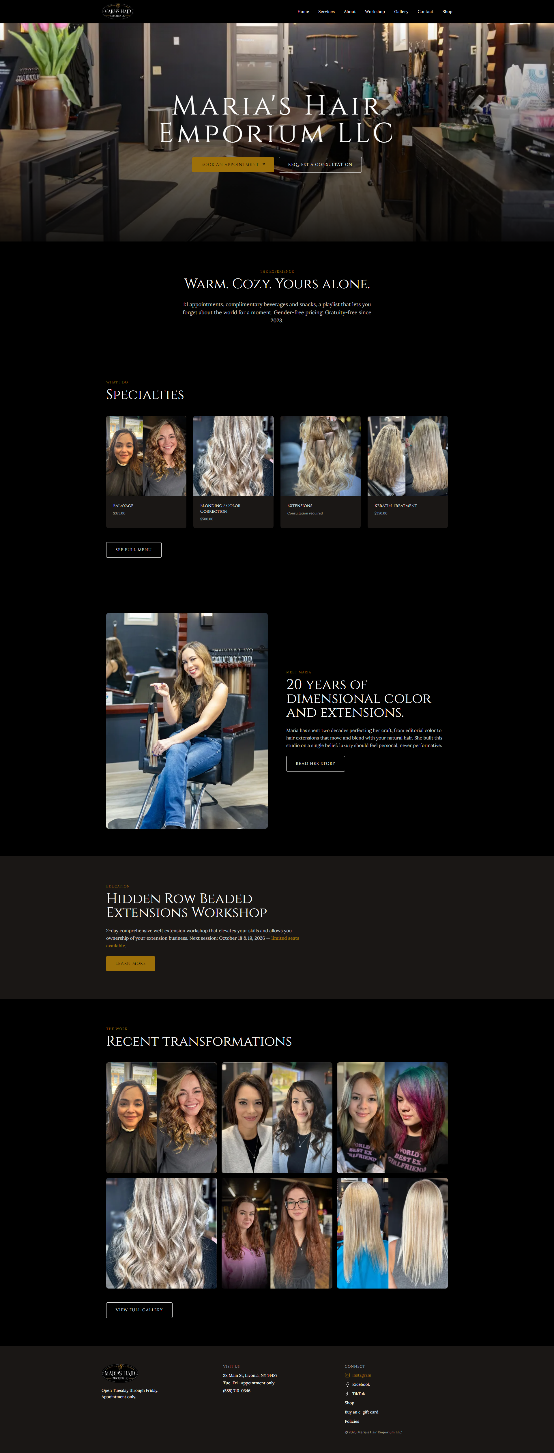 Maria's Hair Emporium website screenshot